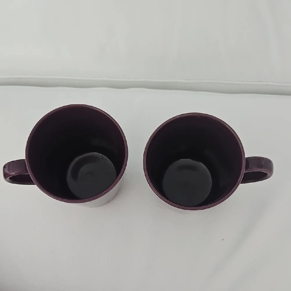 Pair Of Vintage Crate & Barrel Elegant Purple Ceramic Mugs Collection Max PLUM